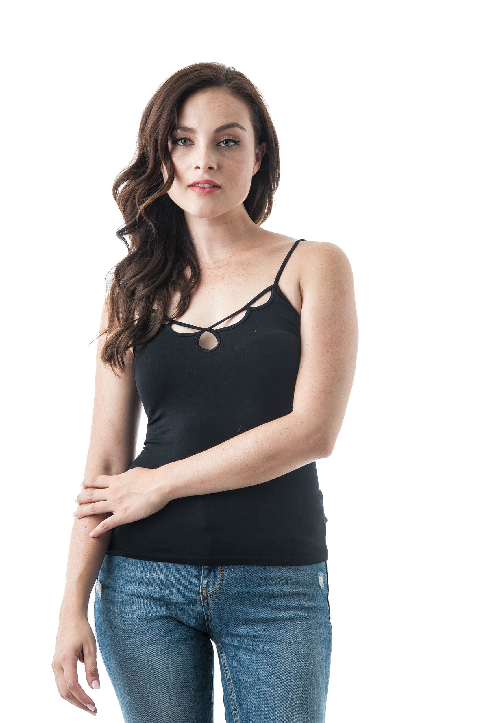 PlainSpaghetti Strap Front Cut Out Cami One Size Tank top