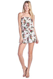 Women's Strapless Casual Smocked Ruched Stretch Floral Print Tube Off Shoulder Elastic Waist Band Romper