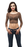 Long Sleeve Stretch Floral Lace Crop top