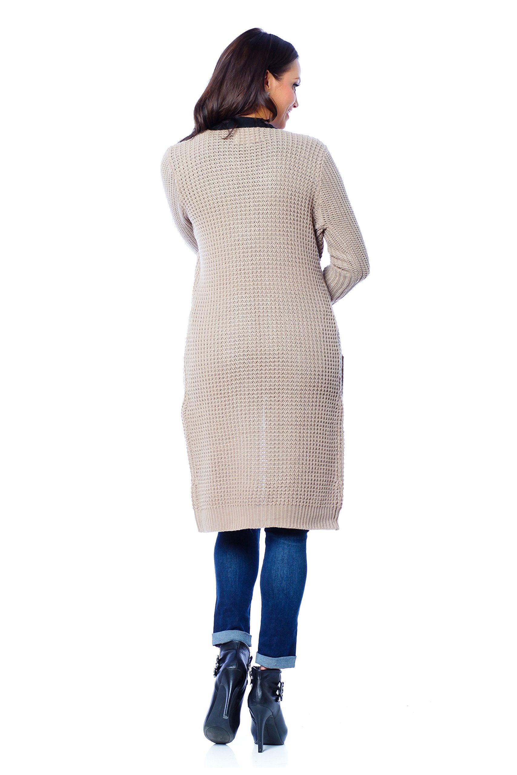 Waffle Knit Long Cardigan Sweater With Pockets