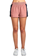 Khanomak Women's Elastic Waist Snap-On with Side Contrast Button Tearaway Light Weight Shorts (Medium, Dustypink/Navy/White)