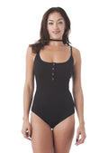 Khanomak Womens Buttoned Spaghetti Strap Bodysuit