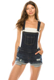 Women’s Adjustable Straps Distressed Cuffed short Overall Light Blue Dungarees Roll Cuff - Small