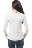 Women's 3/4 Ruched sleeve round neck with gold trim blouse