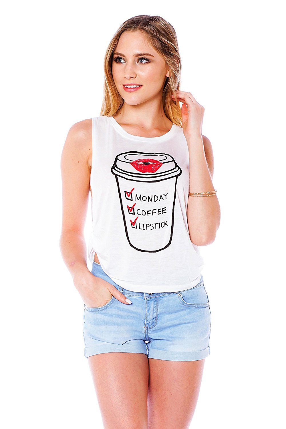 Sleeveless Tank Top Graphic Tees Coffee & Lipstick