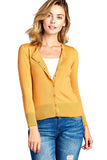 3/4 sleeve crew neck button up cropped cardigan sweater Plus Size