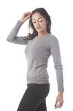 Long Sleeve Crewneck Knit Sweater Top with Button On The Sleeves1