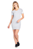 Double Stripe Short Sleeve Round Crew Neck Bodycon Midi Dress