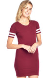 Double Stripe Short Sleeve Round Crew Neck Bodycon Midi Dress