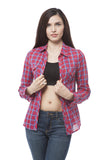 Button down half sleeve roll up flannel top with front pockets junior size