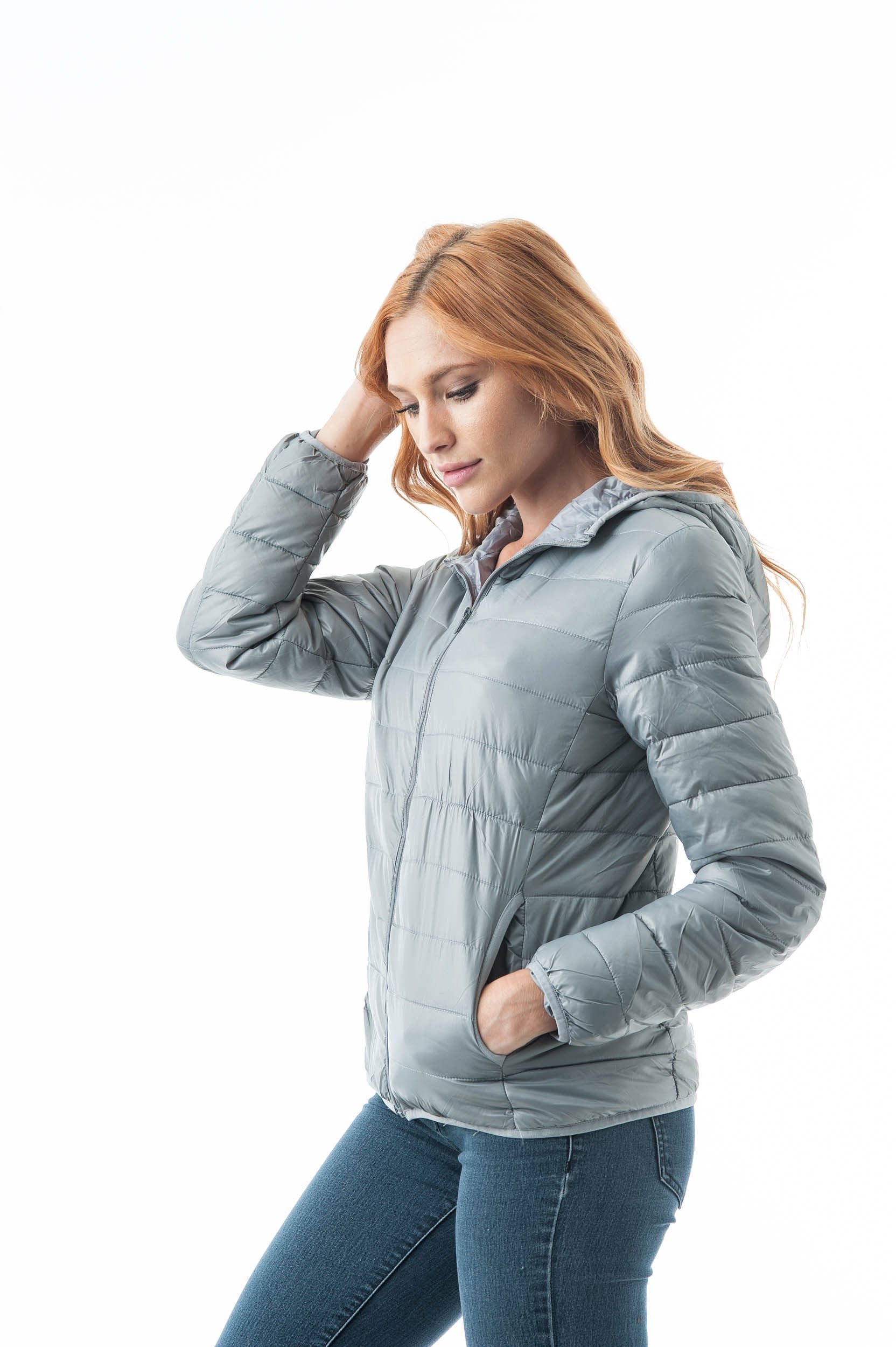 Khanomak Long Sleeve Light Weight Hooded Packable Down Jacket With Carry Bag