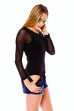 Long Sleeve One Size Mesh Body Suit