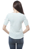 elbow sleeve with button on the side striped top with front pocket