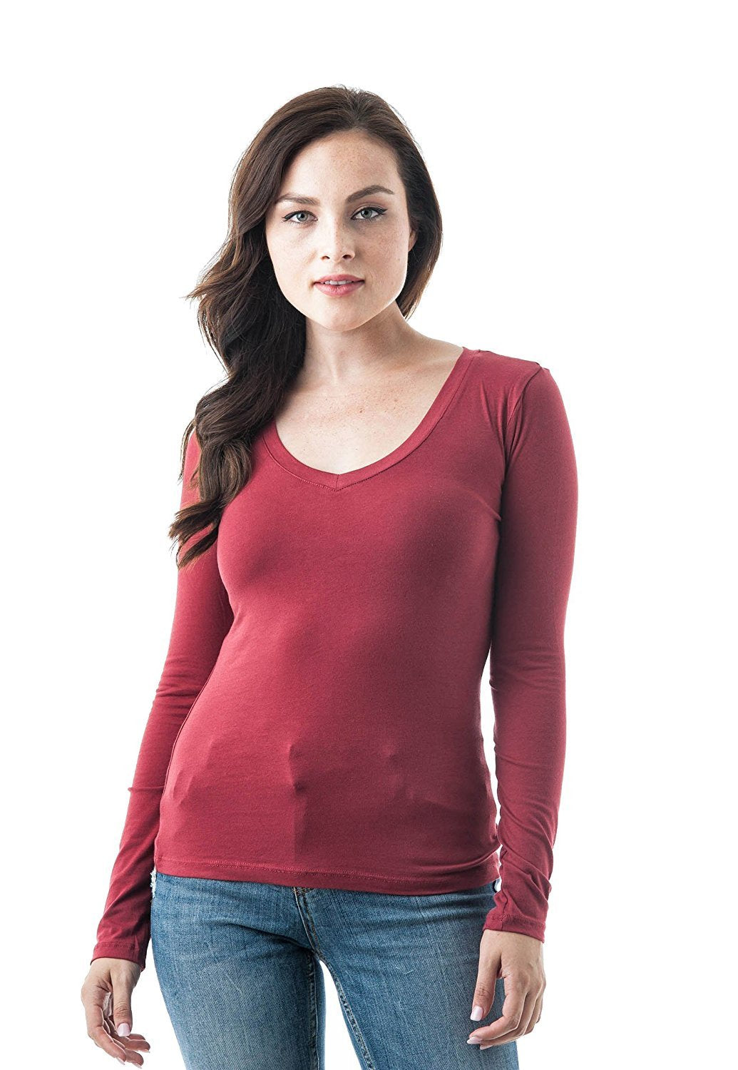Plain V Neck Long Sleeve Tee T-Shirt