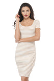 Short Sleeve Scoop Neck Ribbed Stripe Midi Dress