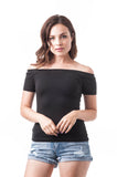 Short Sleeve Plain Solid Off Shoulder Top