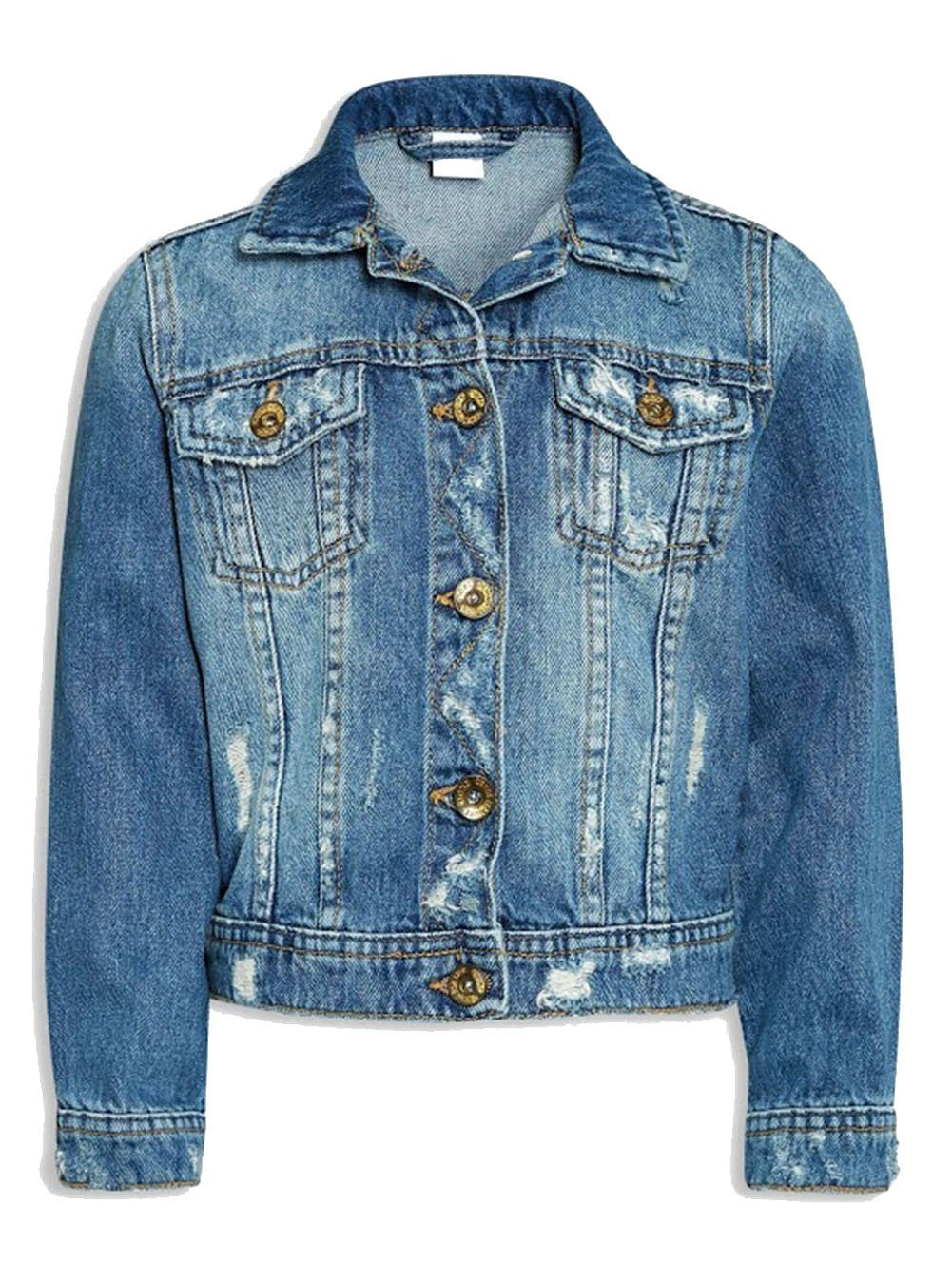 Khanomak Kids Girls Denim Distressed Button Up Jacket