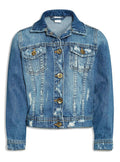 Khanomak Kids Girls Denim Distressed Button Up Jacket