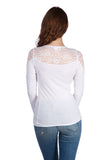 Long sleeve top with lace insert on sleeves and back yoke Plus Size