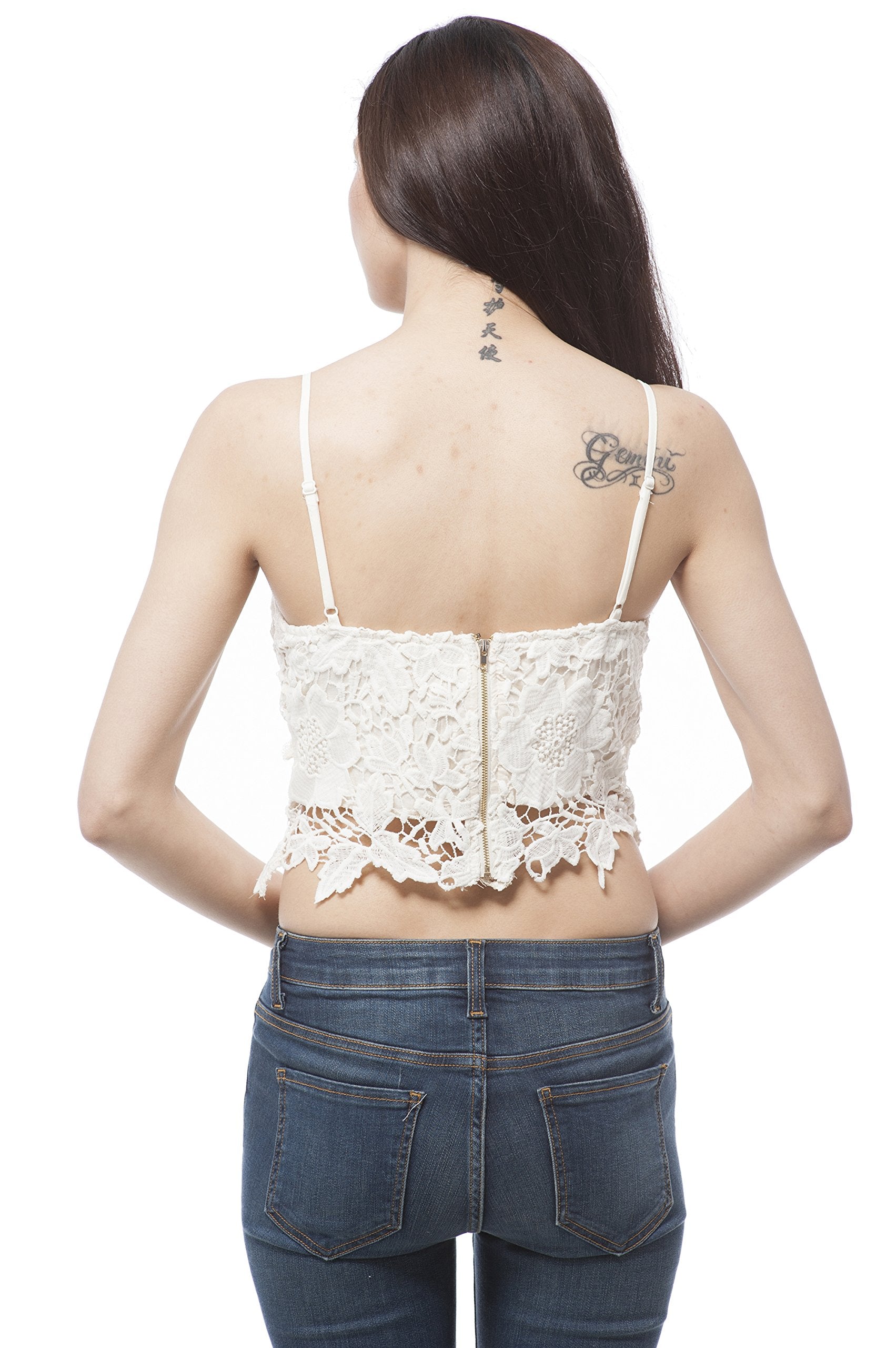 adjustable strap lace crop top with zipper on the back