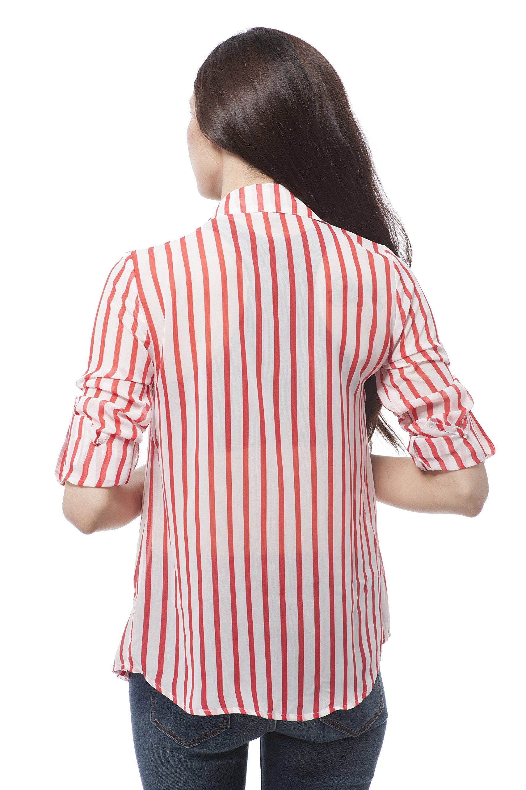 Vertical Stripe button down printed chiffon blouse