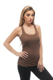Women's Long Ribbed Rib Racerback Tank Top Cotton Stretch Quality Tunic Basic (Medium, Mocha)