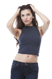 Hollywood Star Fashion Plain Sleeveless Mock Turtle Neck Crop Top