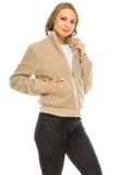 Women's Sherpa Mock Neck Coat Lapel Fleece Fuzzy Faux Shearling Jacket