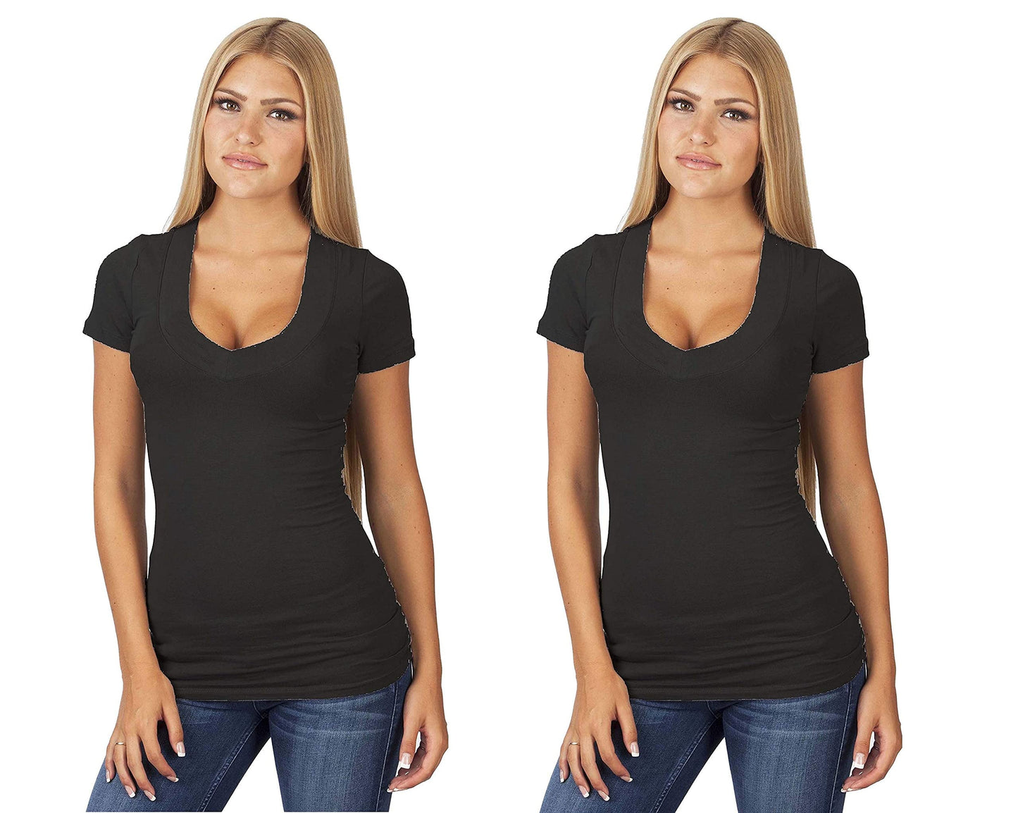 Women's Casual Basic Deep V-Neck Short Sleeve T-Shirt (Regular and Plus Size)
