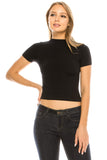 Women's Stretch Rib Basic High Neck Cropped Short Sleeve Shirt