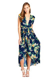 Khanomak Women's Plunging Halter Neckline Self Tie Floral Print Slit Maxi Dress