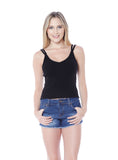 V Neck Two Strap Ribbed Knit Crop Top