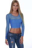 Hollywood Star Fashion Women's Sexy Crop Tops T-Shirt Mesh Top Long Sleeves