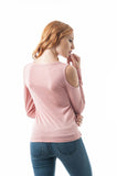 Long Sleeve Open Cold Shoulder V Neckline Cut Out Lace Up Top