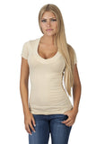 Hollywood Star Fashion Women's Deep V-Neck Short-Sleeve Shirt (Large, Light Yellow)