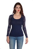 Long sleeve top with lace insert on sleeves and back yoke Plus Size