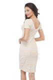 Short Sleeve Scoop Neck Ribbed Stripe Midi Dress