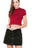 Women's Short Sleeve Stripe Mock Neck Casual Crop Top