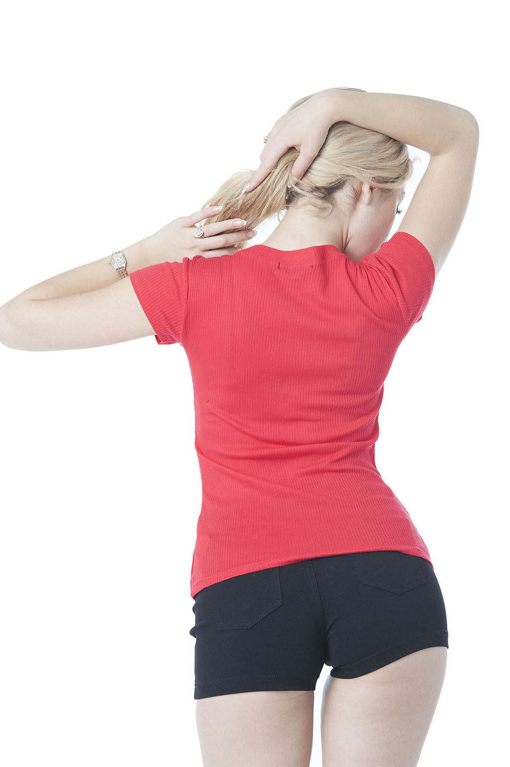 Khanomak Short Sleeve Crew Neck Ribbed Top