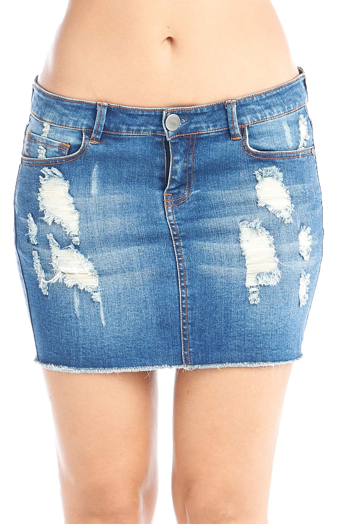 Hollywood Star Fashion Women's Distressed Denim Mini Skirt