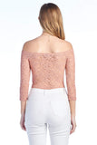 Women's 3/4 Sleeve Off Shoulder Unlined Sheer Allover Lace Bodysuit