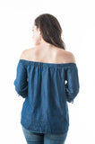Chambray Off The Shoulder 3/4 Self-Tie Sleeves Top