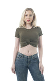Short Sleeve Ribbed Front Knot Crop Top