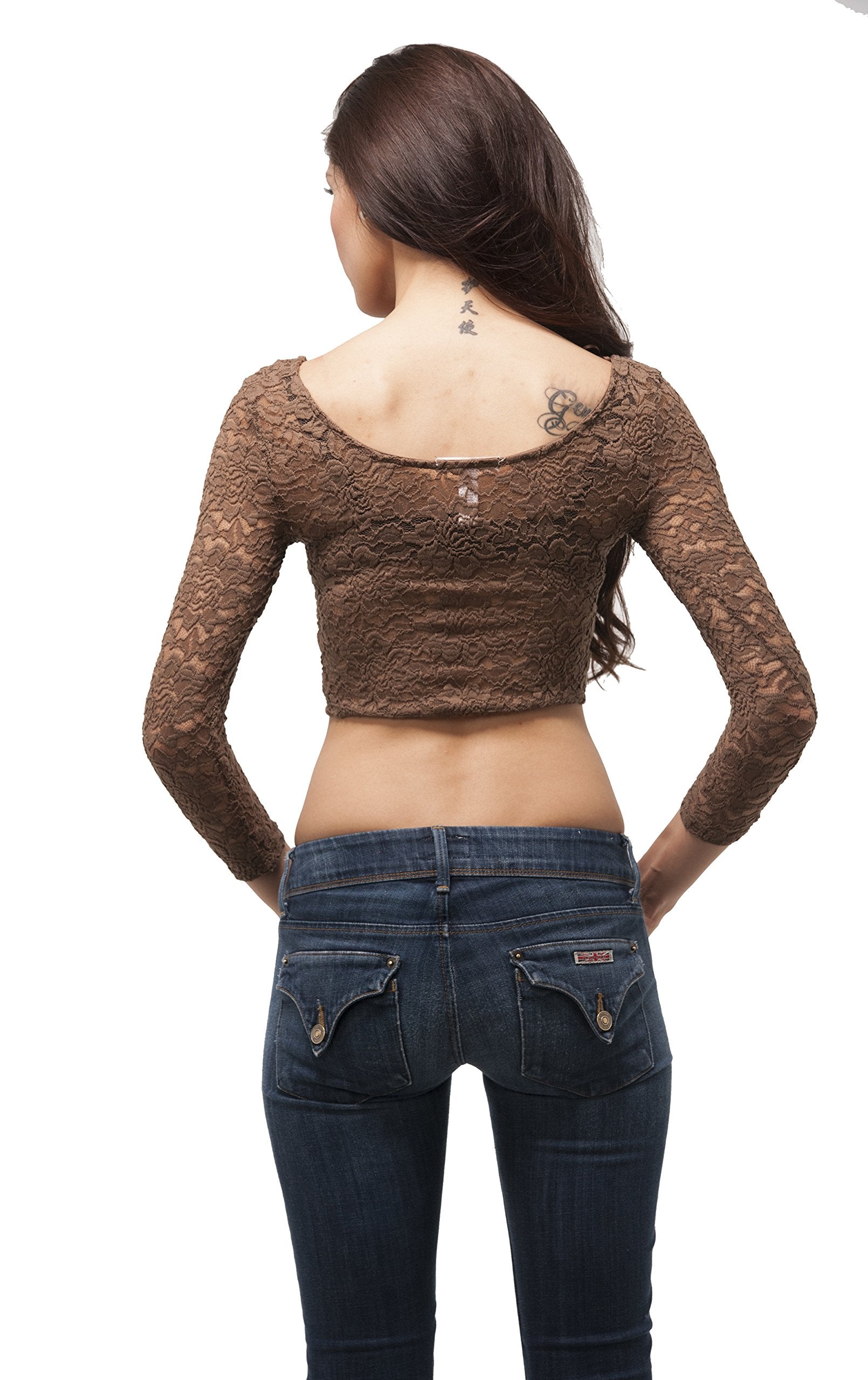 Long Sleeve Stretch Floral Lace Crop top