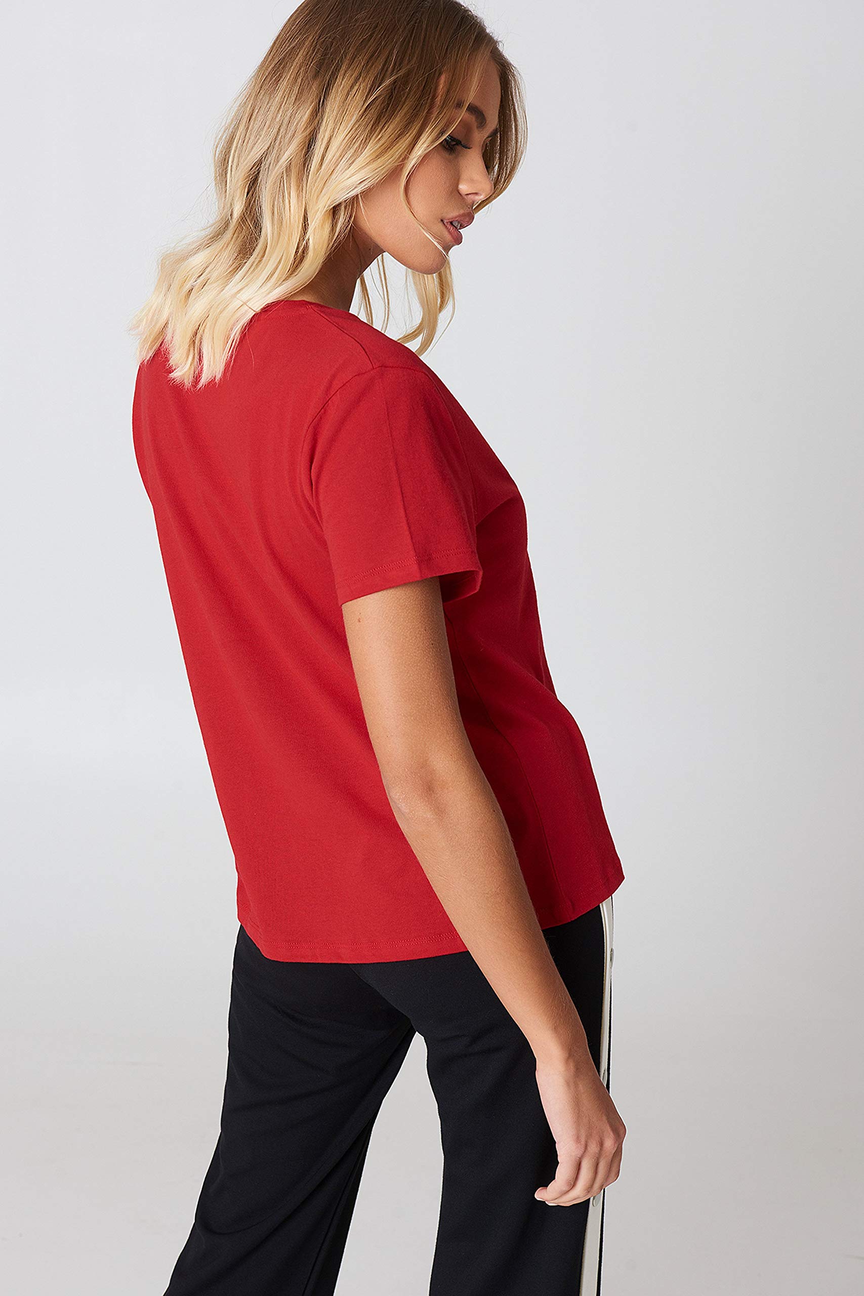 Khanomak Women's Short Sleeve Plain Casual Basic Tee Cotton V Neck Regular Fit T-Shirt Tops