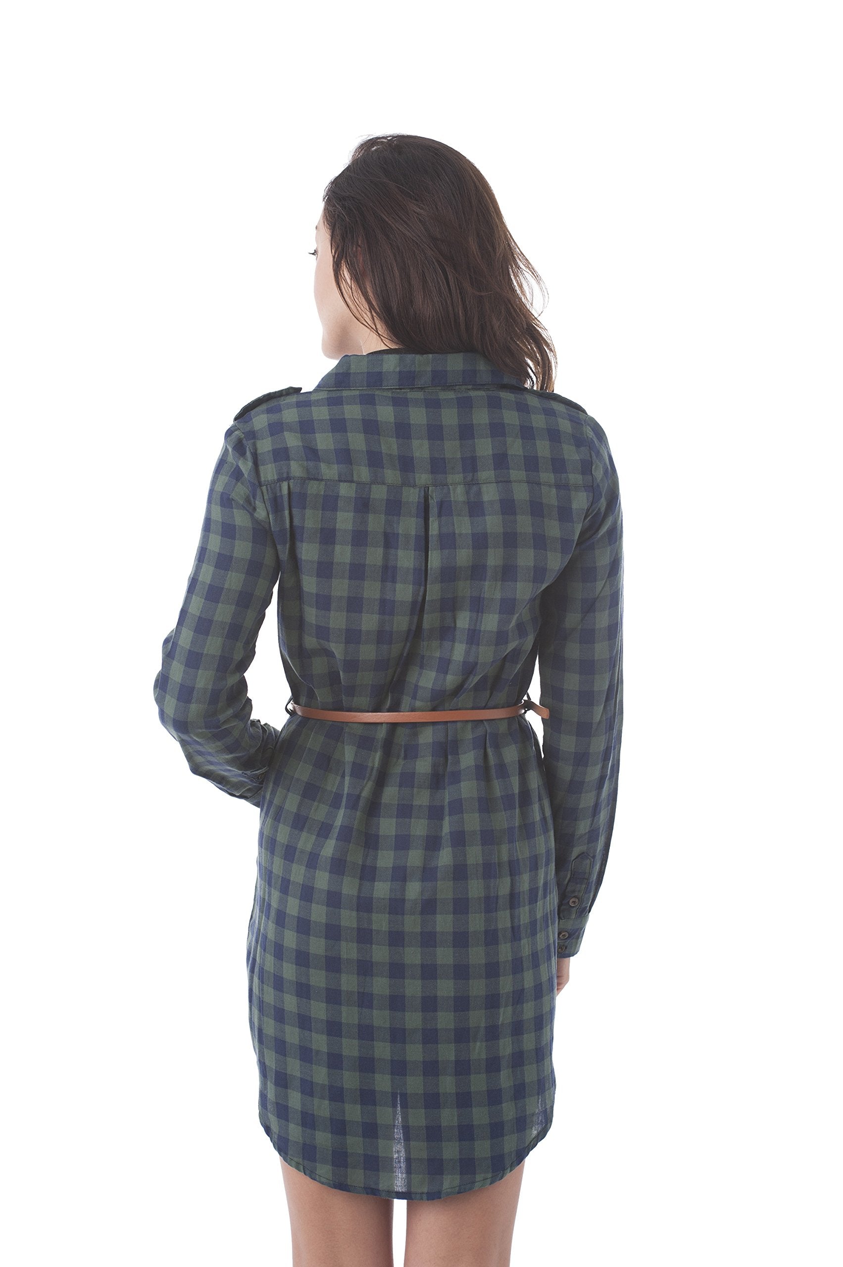 Khanomak Long Sleeve Belted Checkered Shirt Dress