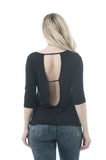 3/4 Sleeve Deep Scoop-Neck V-Cutout Back Top