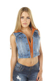 Hollywood Star Fashion Denim Jeans Vest With Color Knit Inside Button Up Cropped Juniors