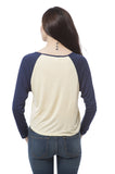 long sleeve colorblock raglan top with scoop neck