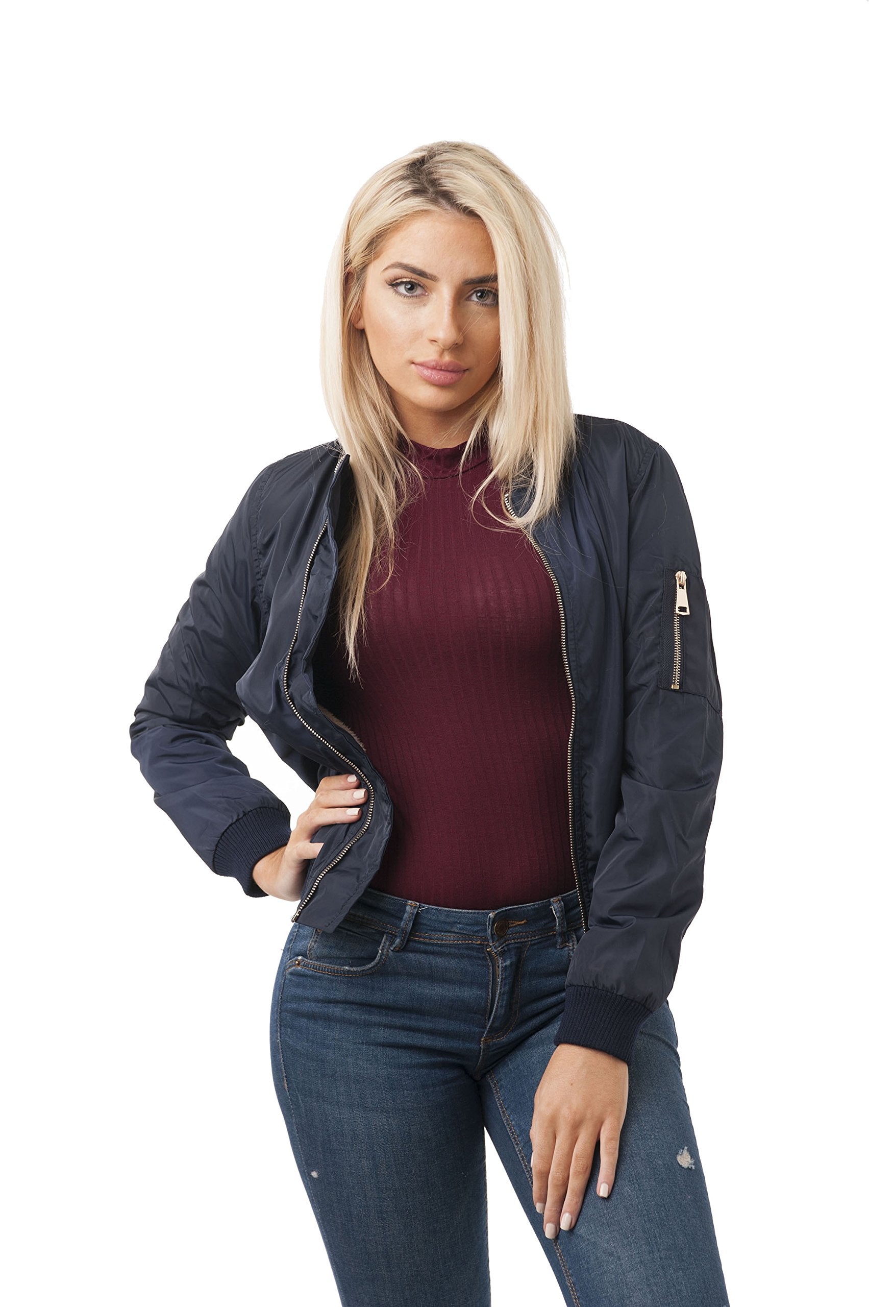 Khanomak Long Sleeve Bomer Jacket with Faux Fur Lining